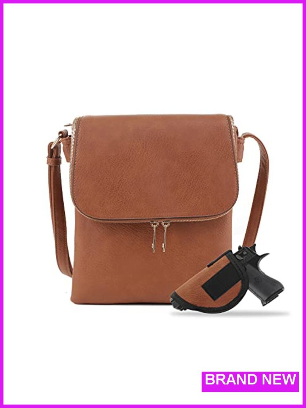 Faux Leather Concealed Carry Crossbody Bag with Lock and Key
